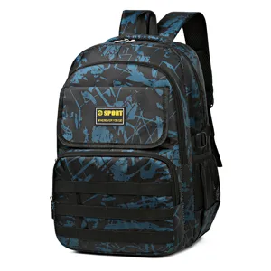 Blue camouflage casual school backpack for teenage boys, durable and lightweight daily daypack.
