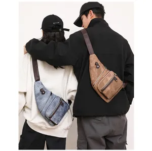 Casual canvas chest bag for men and women stylish cross body sling bag detail view.