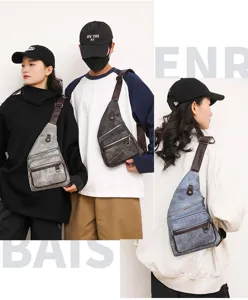 Stylish canvas chest bag for women and men, casual single shoulder crossbody bag for daily use.