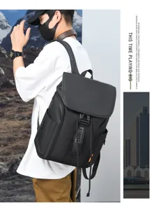 Sac à dos noir élégant pour homme, grand sac de voyage et d'école pour le quotidien, style tendance.