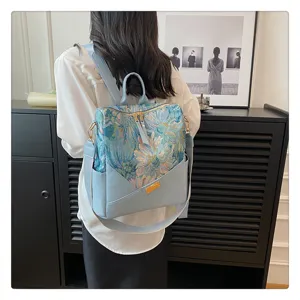 Chique bloemen wandtapijt dames rugzak casual blauwe schoudertas grote capaciteit schooltas