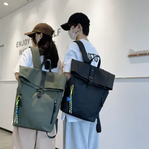 Casual large capacity waterproof canvas rolltop backpack for college students daily commute travel school.