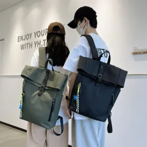 Casual solid color canvas backpack for college students, large capacity daily school bag.