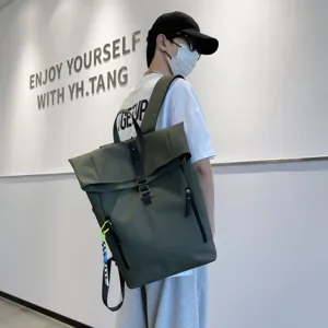 Casual canvas waterproof rolltop backpack large capacity school daypack for student daily use