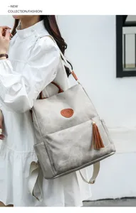 Elegante Damen PU Leder Freizeit Rucksack Anti-Diebstahl Reise Schultasche mit Quaste