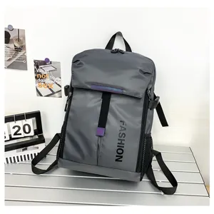 Grauer großer Business Rucksack mit Fashion Text, ideal für Outdoor und Reisen.