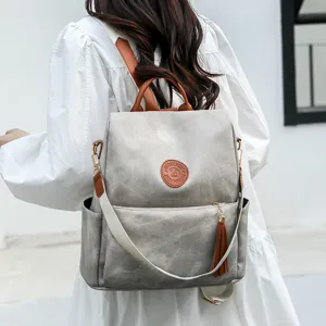 Schicker Damen PU Leder Anti-Diebstahl Rucksack Freizeittasche Schultasche mit Quaste