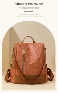 Modische vintage geprägte PU Leder Damen Anti-Diebstahl Rucksack lässige Freizeittasche neu