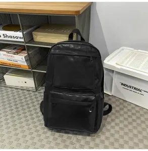 Lässiger schwarzer PU Leder Rucksack für Damen Herren große Kapazität Alltag Reise Tasche