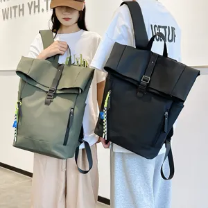 Casual roll-top backpack for students, large capacity daily campus school bag style.