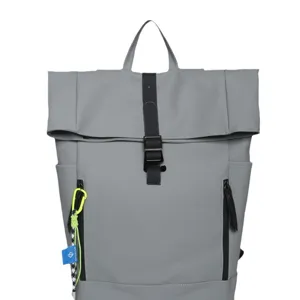 Grey roll-top backpack large capacity casual school bag for college students daily commuting wear