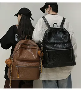 Unisex gewebter PU Leder Rucksack grosse Kapazitaet Freizeit Reise Schultasche stylisch