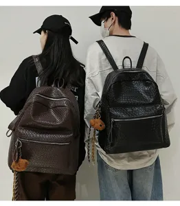 Unisex PU-Leder gewebter Rucksack, modischer großer Freizeit Reise Schulranzen fur Studenten.
