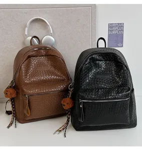 Unisex PU Leder gewebter Rucksack, stilvolle Freizeit Reise Schultasche mit grossem Volumen.
