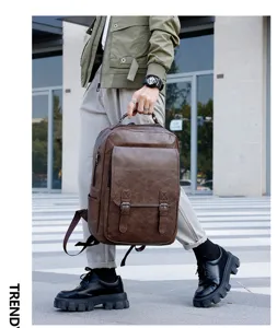Mochila hombre vintage cuero casual negocios portátil viaje impermeable aire libre bolso