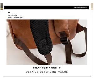 Retro PU Leder Rucksack für Damen und Herren, stilvolle Pendeltasche mit Details.