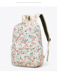 Floral print canvas school backpack large capacity student book bag daily casual daypack