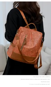Damen Mode Druck PU Leder Rucksack Freizeit Vintage Blumen geprägt anti-diebstahl Tasche