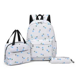 Floral Student Backpack Set With Insulated Lunch Bag And Pencil Case Large Capacity School Rucksack For Teenagers Outdoor