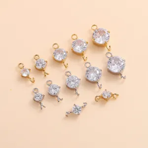 Roestvrij Staal Ronde Zirconia Hanger Dubbele Lus Connector Voor DIY Sieraden Maken 3A Zirconia Ingelegde Accessoires
