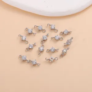 Rvs zilveren connectoren met ronde heldere zirkoniasteentjes en dubbele hangers voor DIY