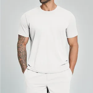 Witte sport-T-shirt voor heren met ronde hals voor fitness, hardlopen en actieve training