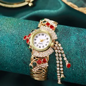 Luxury Women Jewelry Watch Alloy Rhinestone Flower Dial Spiral Tassel Bracelet Quartz Wristwatch For Party Wedding Gift