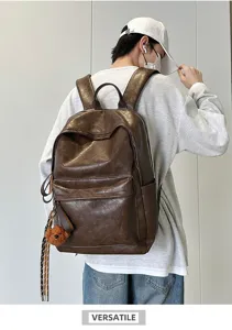 Vintage PU Leder Rucksack fuer Damen und Herren, stilvoller Retro Freizeit-Schulranzen.