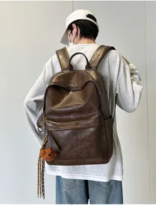 Retro PU Leder Rucksack für Damen und Herren, lässige Schultasche, große Pendeltasche.