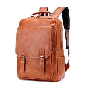 Mochila de Cuero PU para Hombre Business Casual Impermeable Bolsa para Laptop Urbana Minimalista Mochila de Viaje para Hombre
