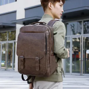 Mochila hombre vintage de cuero PU casual negocios ordenador portátil impermeable outdoor.