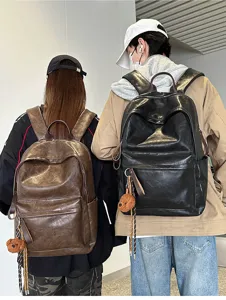 Vintage PU Leder Rucksack für Damen und Herren, stylische Schultasche für Alltag.
