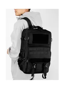 Schwarzer taktischer Rucksack, multifunktional, große Kapazität für Outdoor und Reisen.