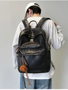 Lässiger schwarzer PU-Leder Rucksack für Damen und Herren, stilvoller Pendler-Schulrucksack.