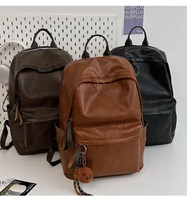 Vintage PU Leder Rucksack für Damen und Herren minimalistische lässige Schultasche