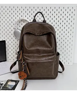 Vintage brauner PU Leder Rucksack für Damen und Herren, lässige Schultasche und Alltagstasche.