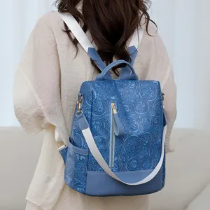 Damen blauer geprägter PU Leder Rucksack lässige Mode Diebstahlsicherung Schultertasche
