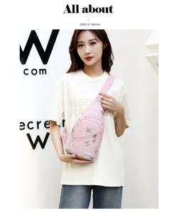 Women pink chest bag fashion sling crossbody bag stylish casual graffiti shoulder bag