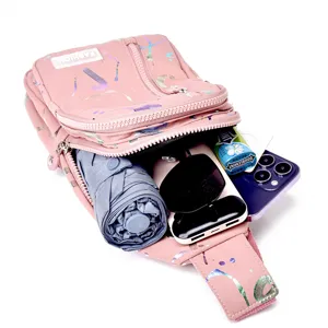 Fashion pink chest bag casual multi-pocket crossbody bag with capacity display for women.