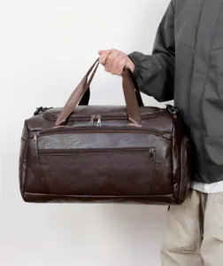 Grote PU lederen reistas duffel bag voor heren, duurzaam handvat en handige zakken.