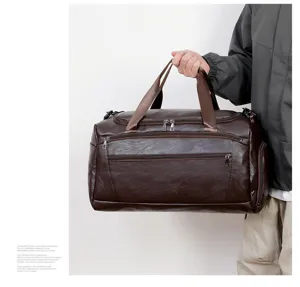 Heren grote capaciteit PU leer reizen duffle tas zakelijke bagage handtas details