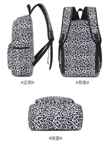 Ensemble de Sac à Dos d'École pour Étudiants Imprimé Léopard Décontracté Grande Capacité Sac en Nylon Avec Sac à Repas et Trousse