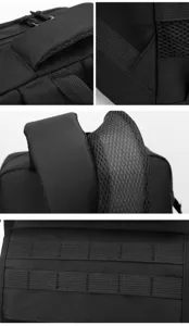 Schwarzer taktischer Rucksack Detailansicht mit atmungsaktiven Schultergurten und MOLLE.