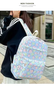 Cute pastel geometric backpack for teen girls, lightweight school bag with large capacity.