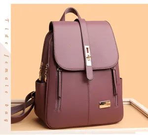 Eleganter Damen PU Leder Rucksack mit Metallverschluss und praktischem Mehrfachtaschen Design.