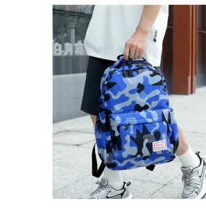 Blauer Camouflage Rucksack fuer Damen und Herren grosse Kapazitaet Reise Schultasche Laptop Bag