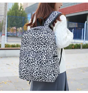 Sac à dos stylé à imprimé léopard noir et blanc pour étudiants, grand sac d'école décontracté.