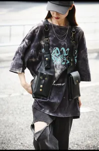 Fashion PU leather tactical vest bag for men and women, cool street style chest bag.