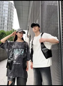 Fashionable PU leather tactical harness bag for men and women, street style chest bag utility.