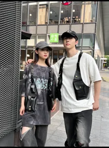 Fashion PU leather tactical chest bag casual streetwear commuter multi-pocket vest bag